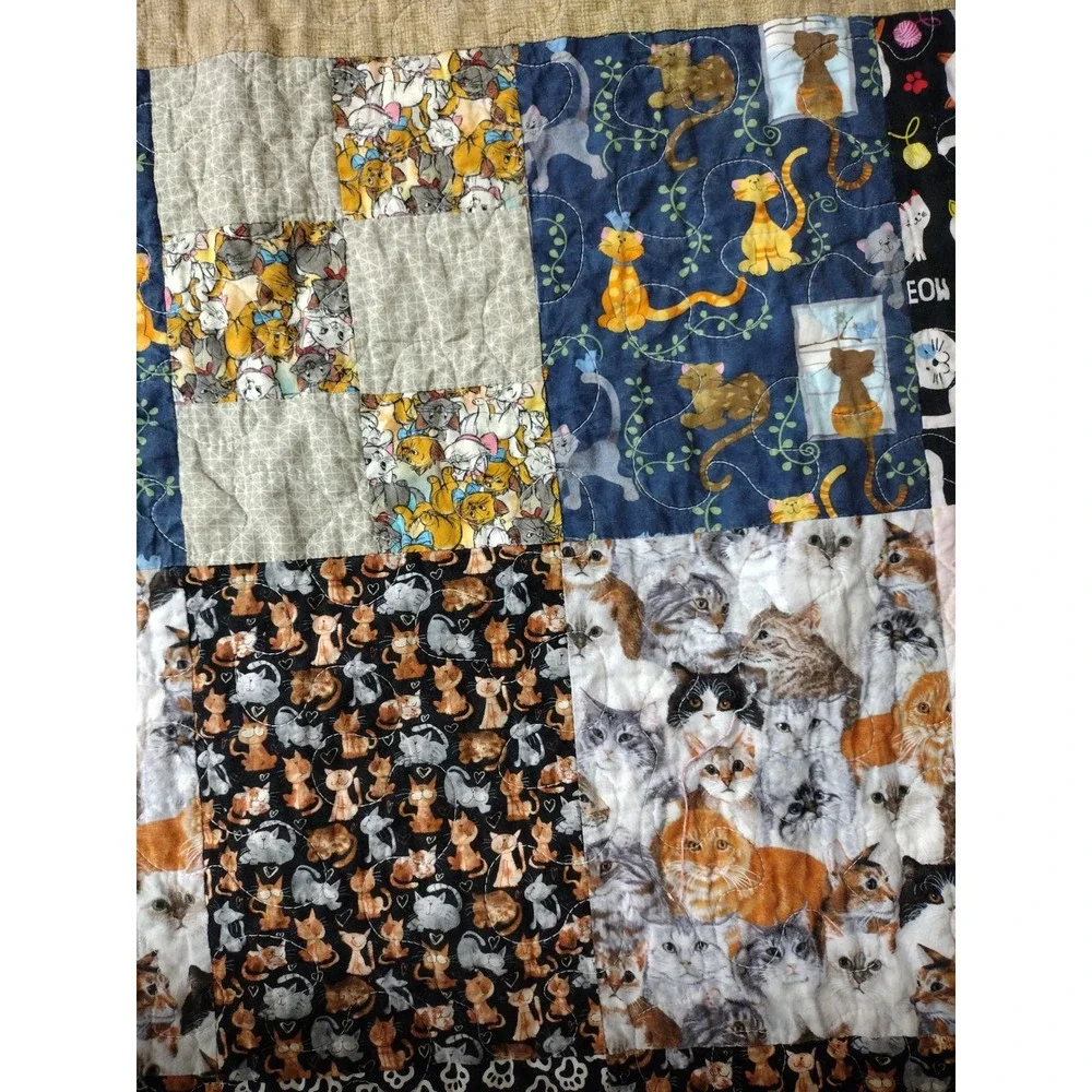 Handmade Patchwork Cat Quilt Marie The Aristocats Reversible Pink Tan 38x48